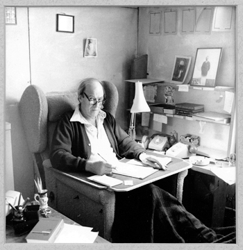 Roald Dahl in his writing hut